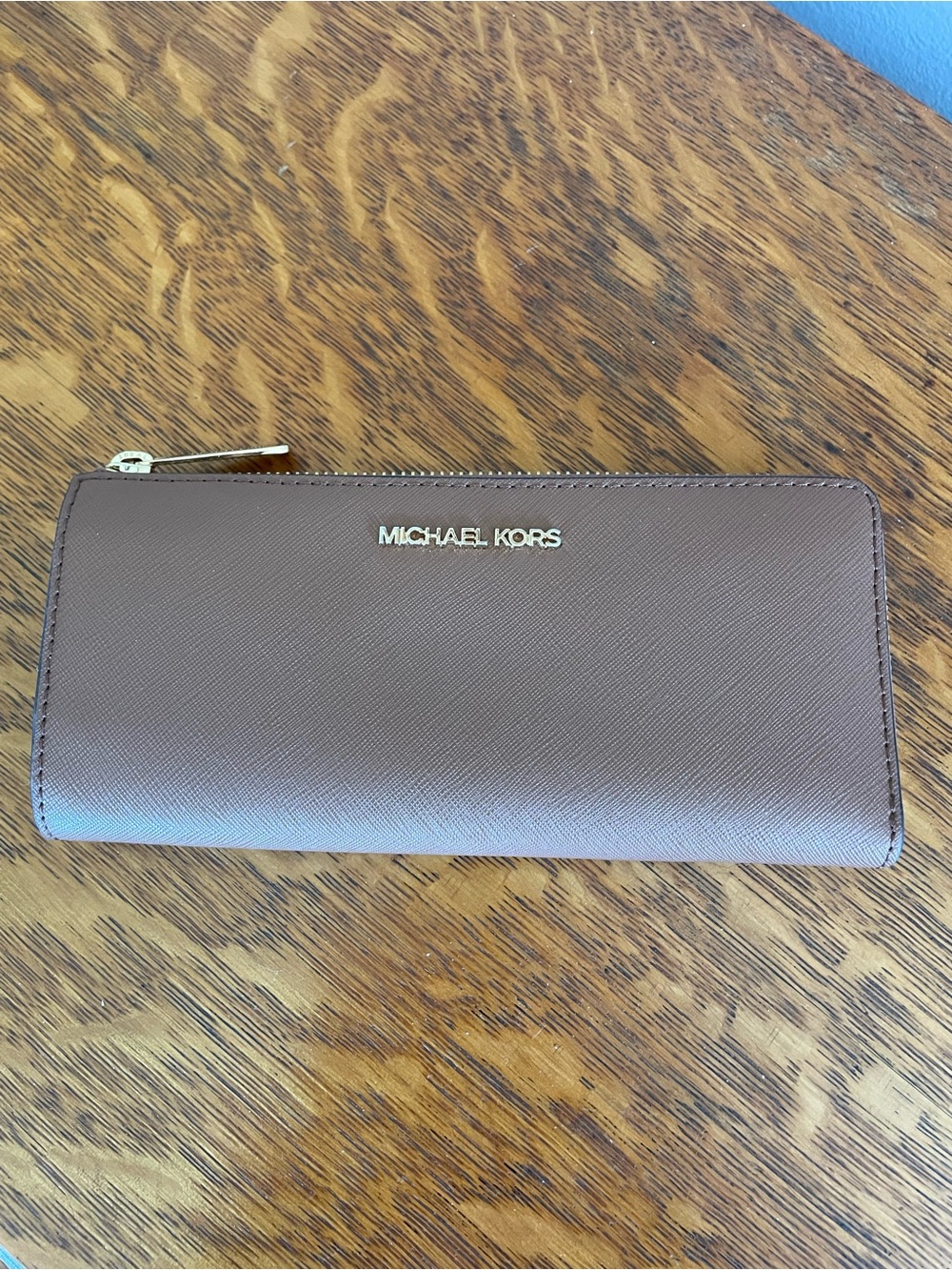 Michael Kors Chocolate Brown Saffiano Zip Wallet